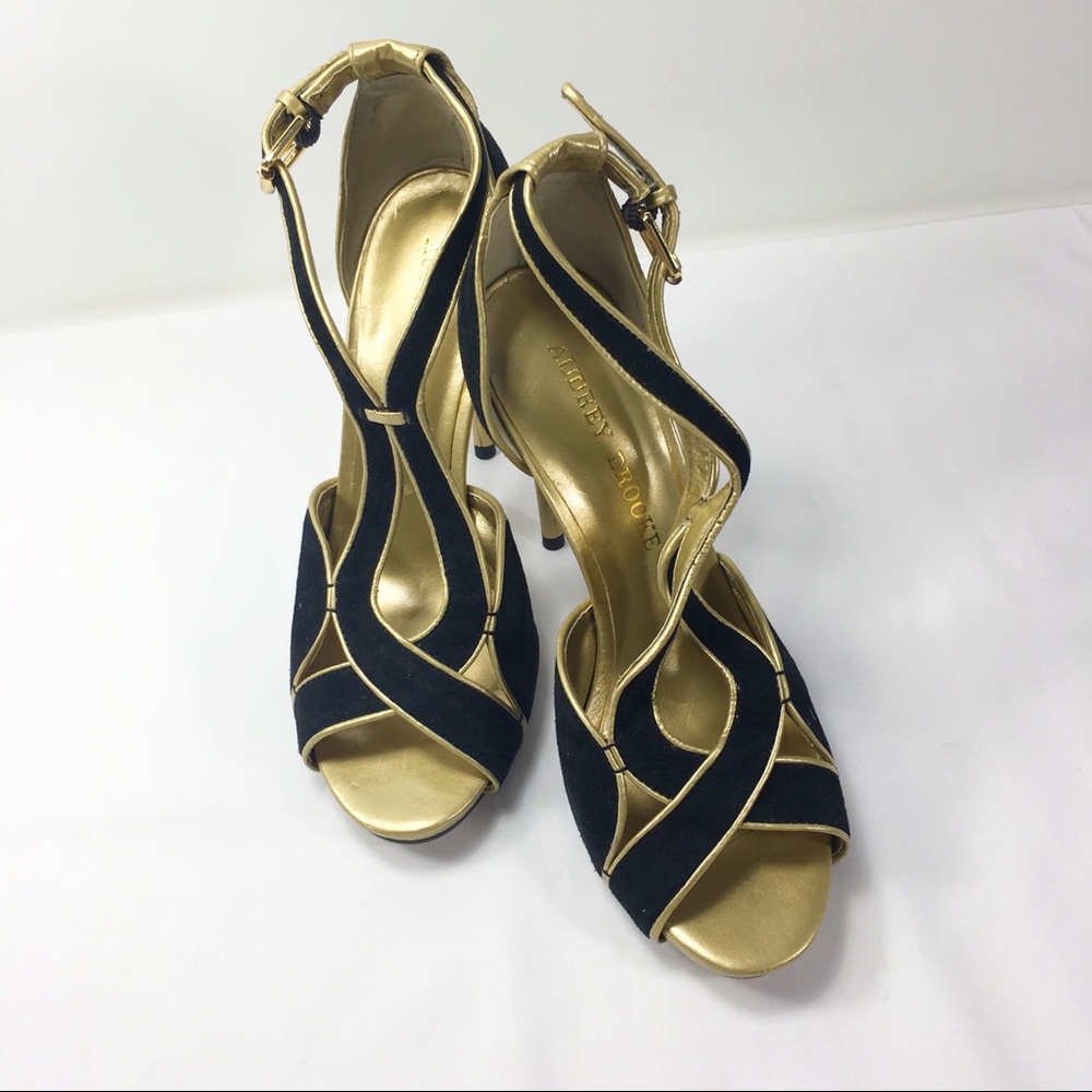 NEVER BEEN WORN! Black and Gold Heels
